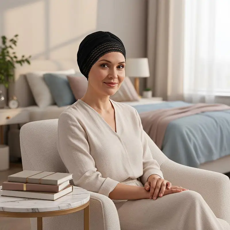 Damen-Hijab mit Spitze vorne, elastisch, weich, atmungsaktiv, Haarabdeckung, täglicher Chemo-Kopftuch – Detail 2