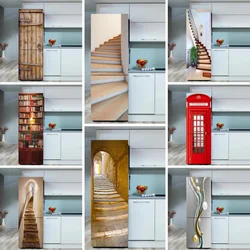 Rotating Stairs Fridge Stickers Adhesive Full Door Cover for Refrigerator Wine Cabinet Door Wallpaper Murals Art Decor Removable
