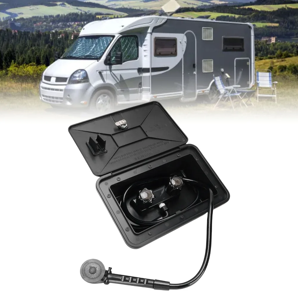 2.5 GPM Showerhead Exterior Shower Box 59.06 Inch Hose Wall Mount Design Outdoor Shower Kit Black Lockable Camper Shower Kit