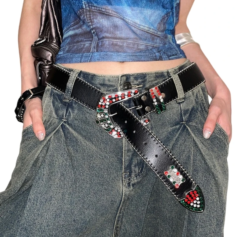 

Blingbling Waist Belt Jean Belt Glinting Buckle with Encrusted Rhinestones