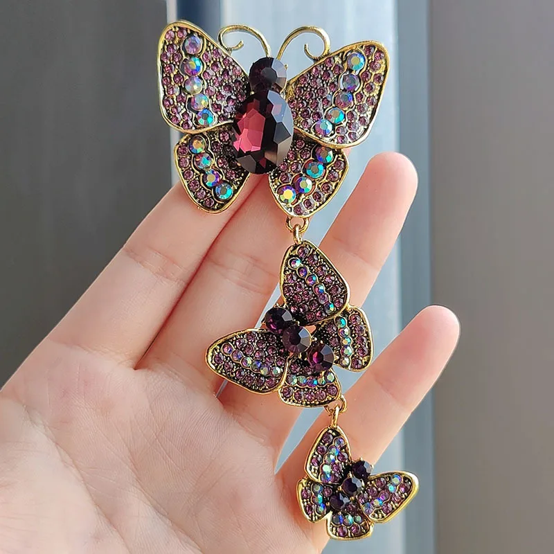 New Creative Big Rhinestone Butterfly Brooches For Women Vintage Insect Clothing Decoration Brooch Trendy Party Pins Gifts