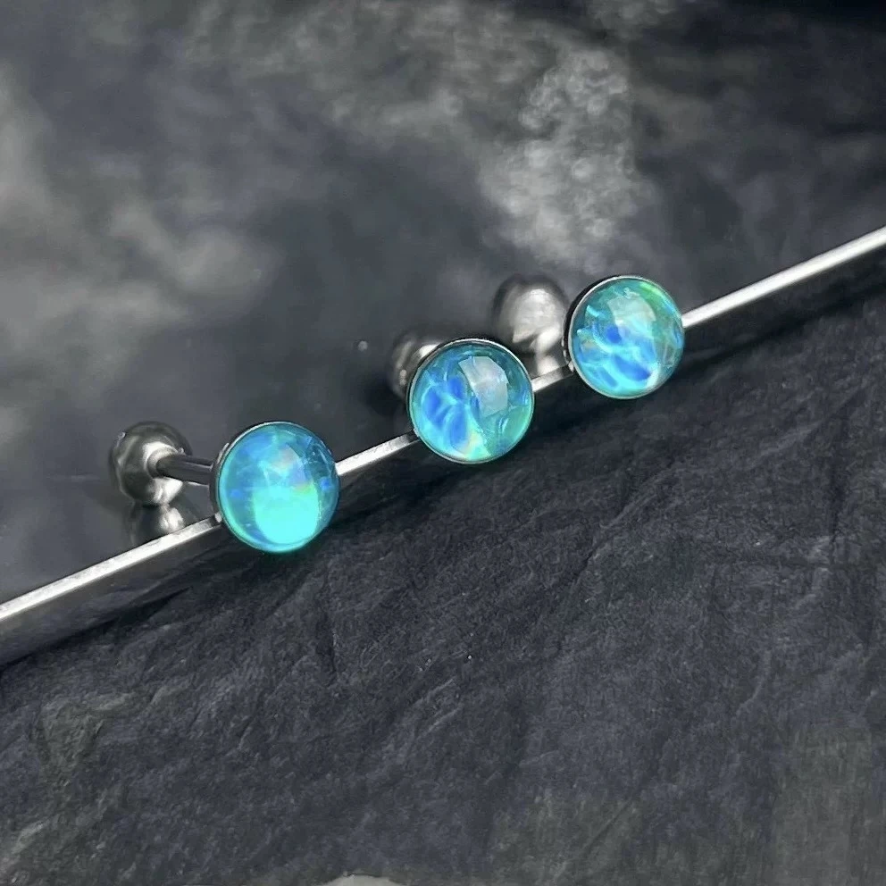 1Pc High-Quality Trendy Blue Glitter Ball Chain Titanium Steel Tongue Stud - Hot Girl Body Piercing Party Jewelry Giftt