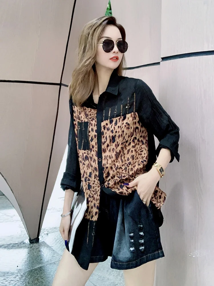 Loose Fit Long Sve Gedrukt Kleur Blo Diamond Studded irt Dames Faion Afslanktop Lente Herfst Etnische Sle