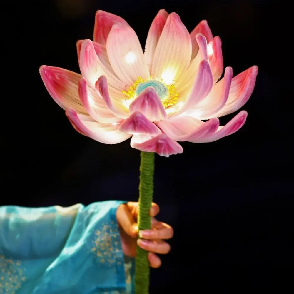 

Handmade Twisted Stick Lotus Flower Lantern DIY Material Package with LED Light Chinese Traditional Lantern Glowing