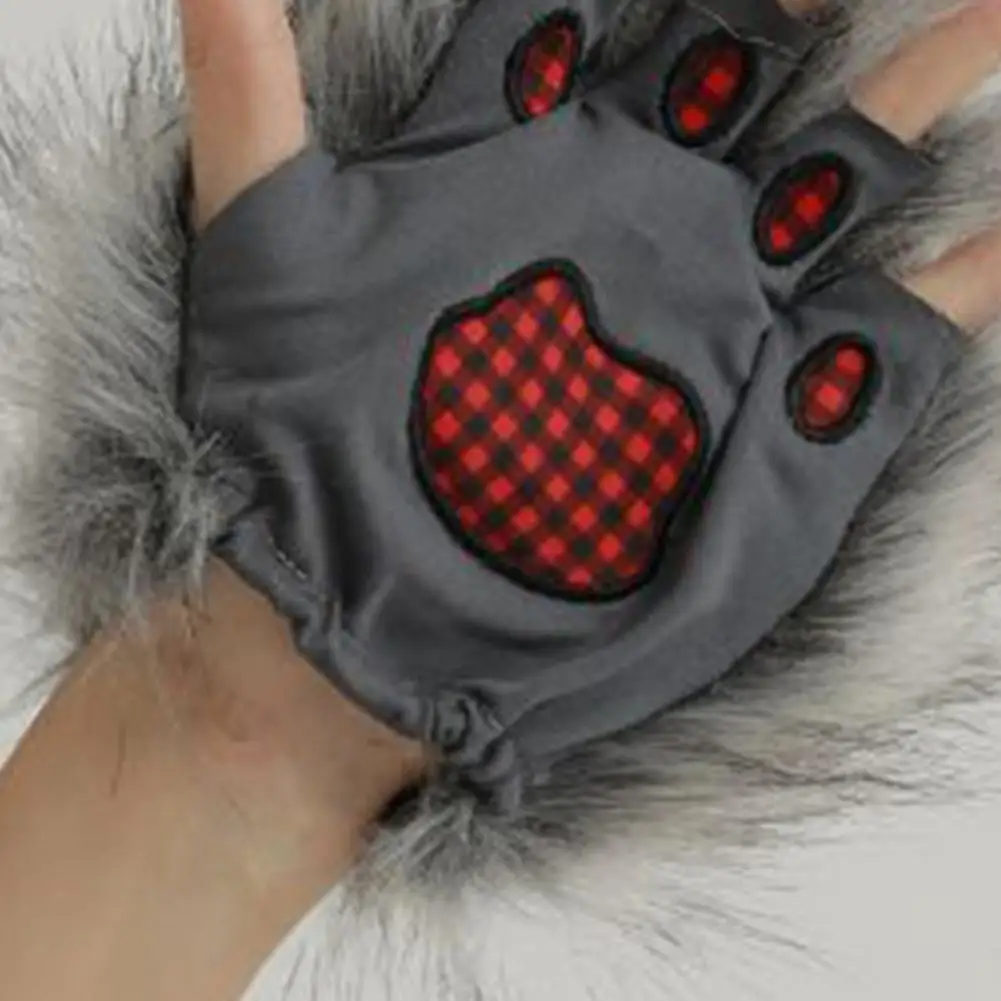 Sarung Tangan Bulu Serigala, Kostum Cakar Serigala, Sarung Tangan Bulu Serigala untuk Halloween Natal Cosplay Kostum Bulu untuk Berdandan