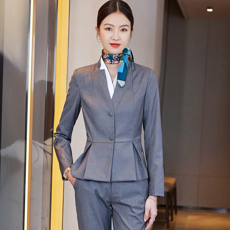 2024Spring Business Suit Set Blazer Waiter Workwear Customer Service Hotel Manager Front Desk Reception Uniform