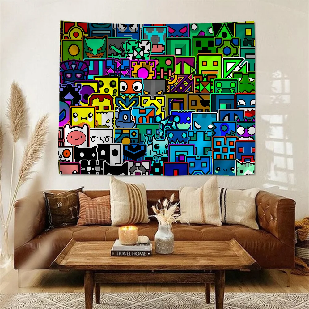 Video Game Geometry Dash Tapestry Art Printing Art Science Fiction Room Home Decor Wall Art Decor