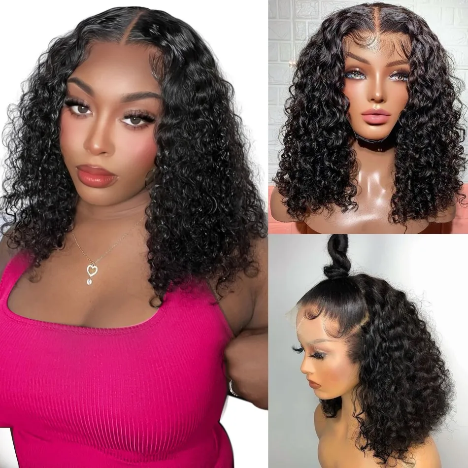 بوب شعر مستعار موجة عميقة 13X6 Hd الدانتيل الجبهة باروكة من شعر طبيعي 220 الكثافة 100% شعر الإنسان للنساء قبل قطعها خصلات الشعر المستعار البرازيلي 16 بوصة #1