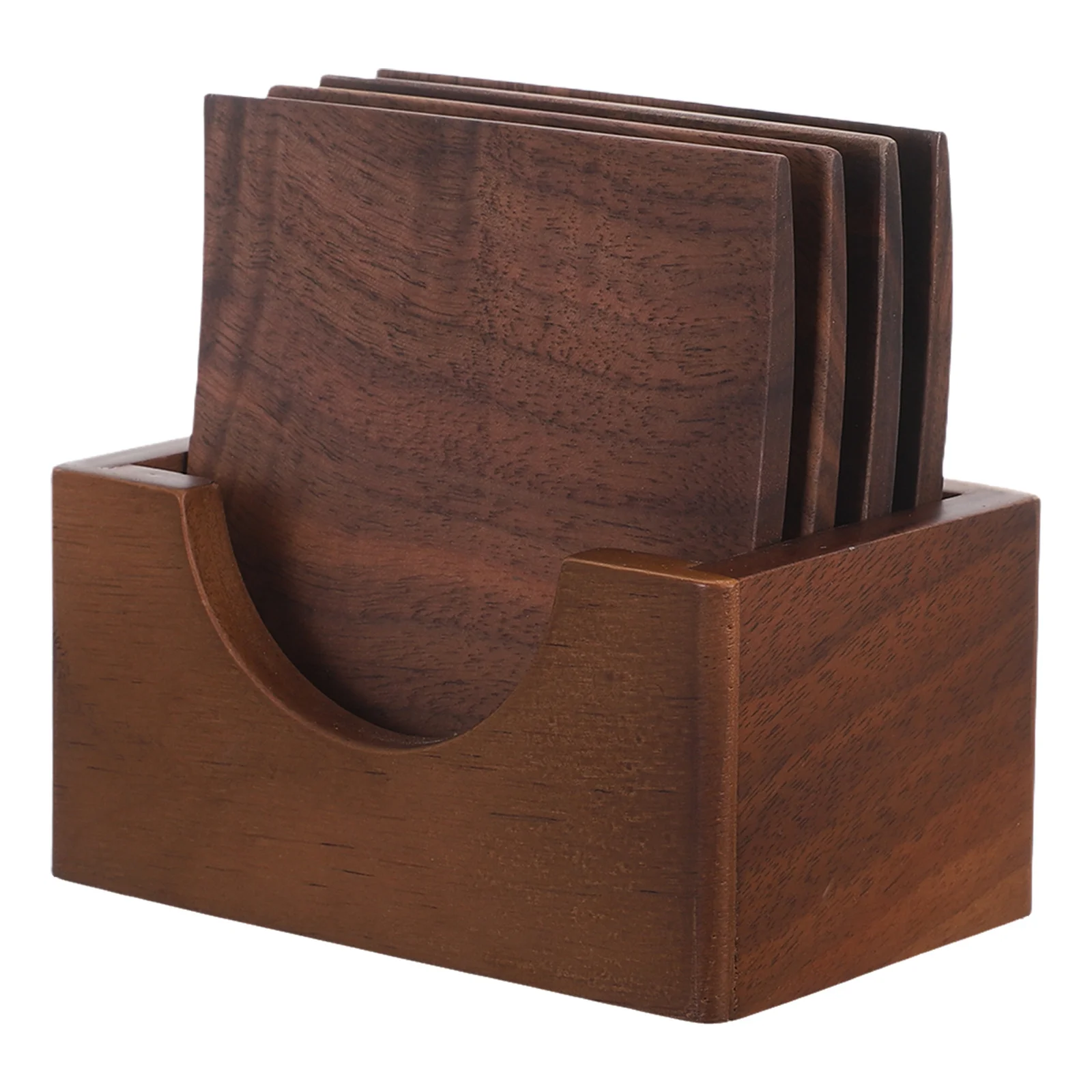 

1Set Walnut Wooden Square Coasters with Display Rack Heat Resistant Cup Pads for Coffee Table Protection Office Home Dining