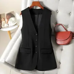 Women's Vest Jacket 2024 New Fashion Sleeveless Buttons Blazer Vests Coat Korean Office Lady Femme Waistcoat Tops Plus Size Q175