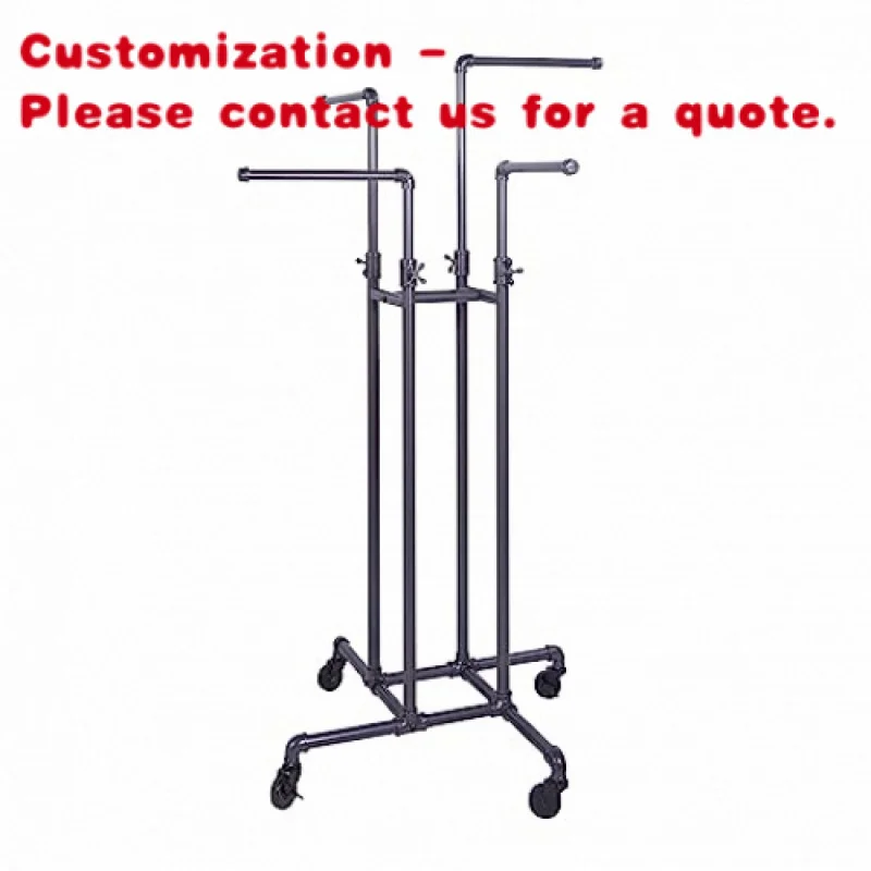 custom.Retail Shop Industrial Style Cloth Display Racks Adjustable 4 Way Metal Four Way Pipe Clothing Rack