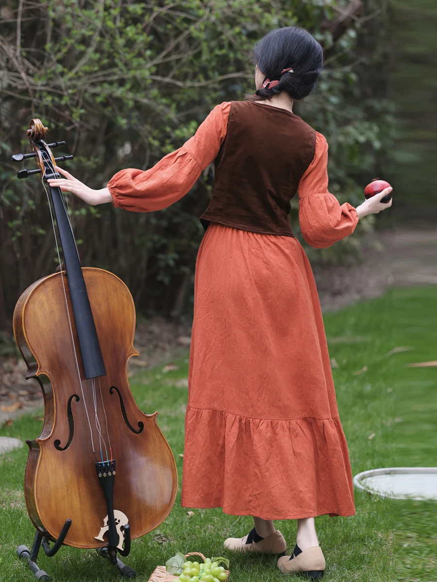 فستان أنيق من Cotton agecore Prairie Mori Girl فستان كلاسيكي من القطن والكتان على الطراز الفرنسي مع سترة من القرون الوسطى ريترو فيستدو فيستا