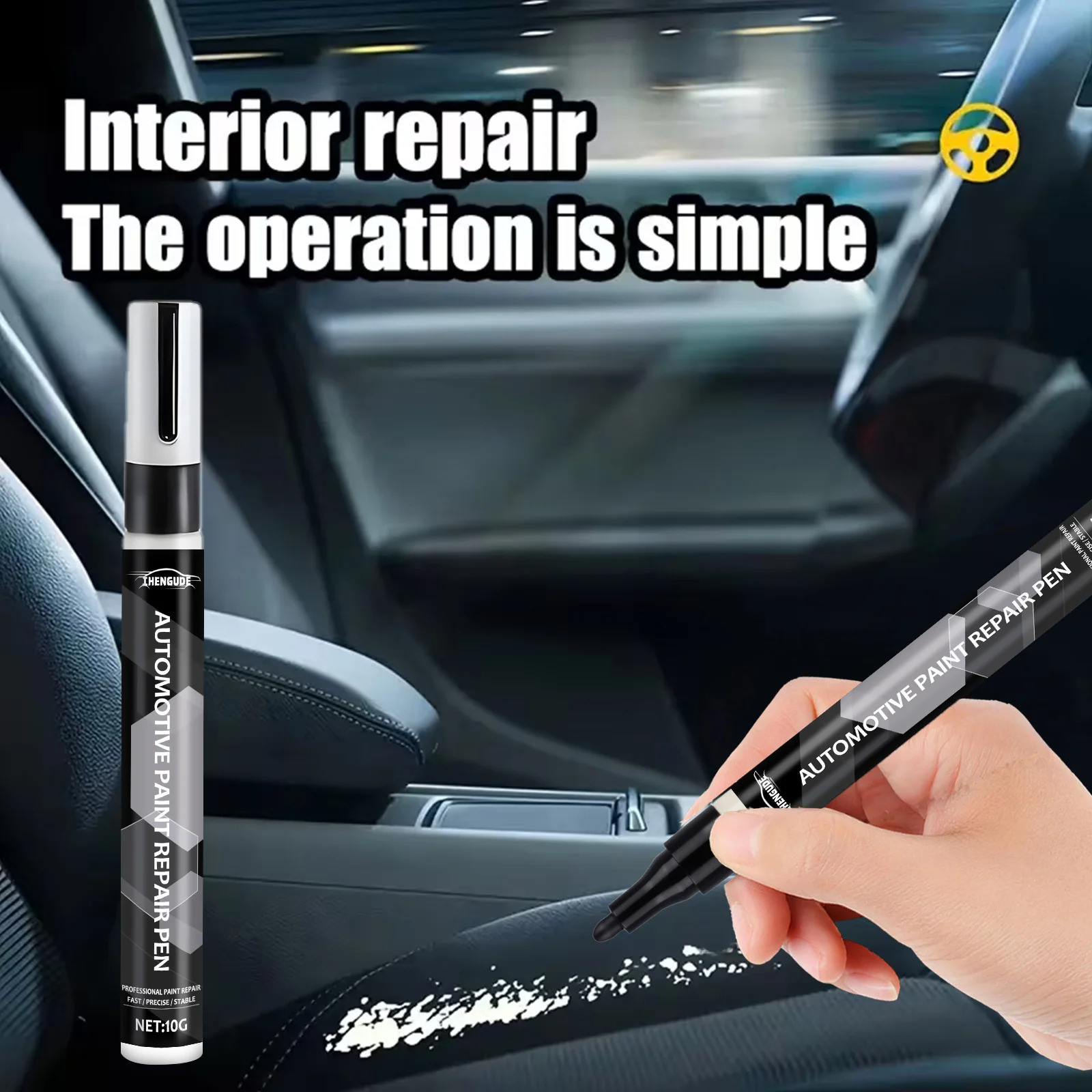 Car Button Touch-Up Pen - Specialized Marker Pen for Repairing and Refurbishing Scratches on Black Plastic Interiors, Steering Wheels, and Dashboards, Car Scratch Repair Pen, Plastic Surface Repair, Correction Pen, Plastic Repair Pen, Professional-Grade Repair, Durable Paint Formula, DIY Car Repair Tool
