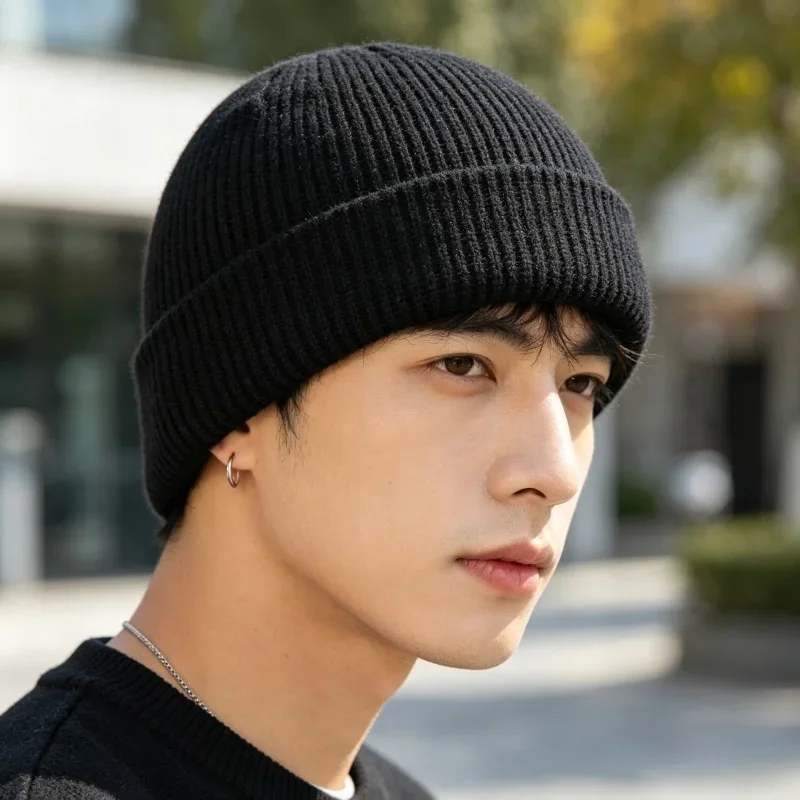 Men's Ladies Ski Melon Cap Solid Black Knit Beanie Winter Warm Soft Stretch Skull Cap Casual Street Style Outdoor Hat