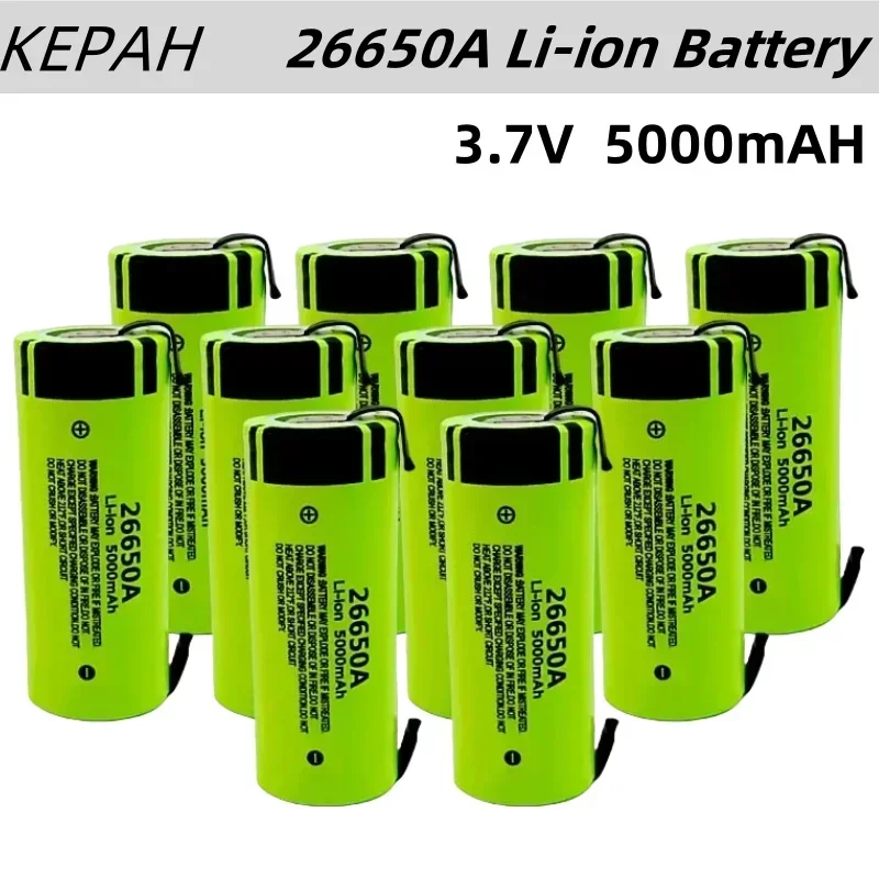 KEPAH 26650 5000mAh Li-ion 3.7v Rechargeable Battery 20A Discharge 3.6V Power batteries +3.7v 26650 DIY Nickel Sheets