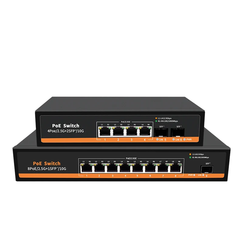สวิตช์ PoE ที่ไม่มีการจัดการพร้อมพอร์ตสล็อต 1*1/10G SFP+ และพอร์ต PoE 8*10/100M/1G/2.5G