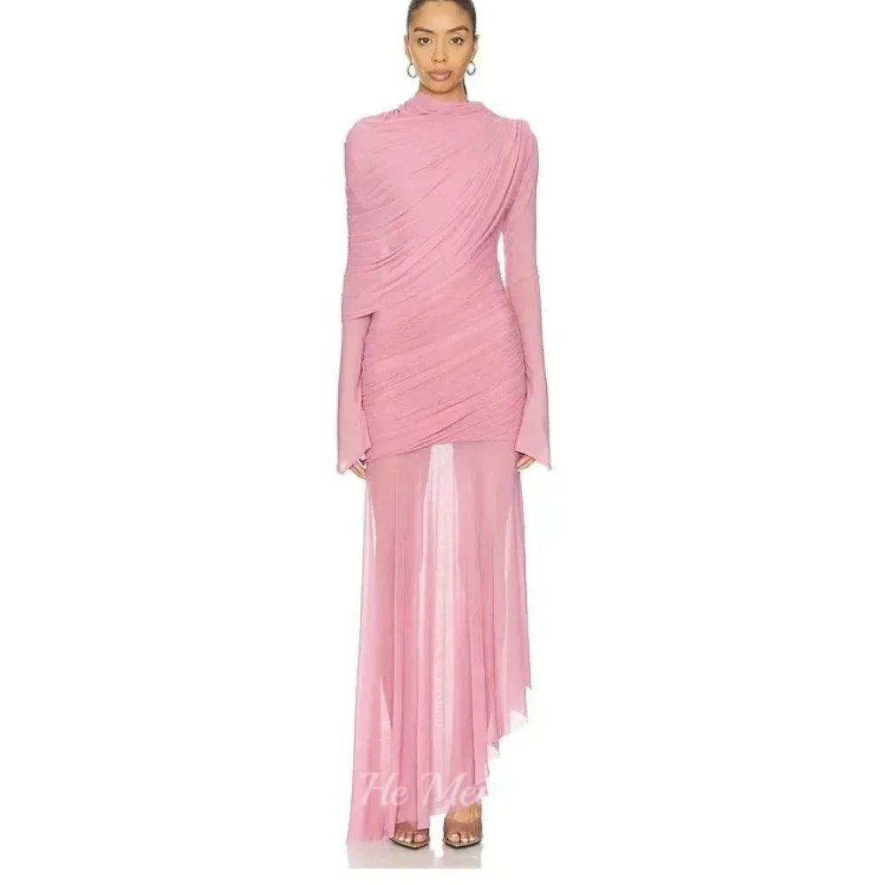 

Simple Tulle Evening Dress Customized Long Sleeve Mermaid Prom Dresses Illusion Party Gown فساتين سهرة