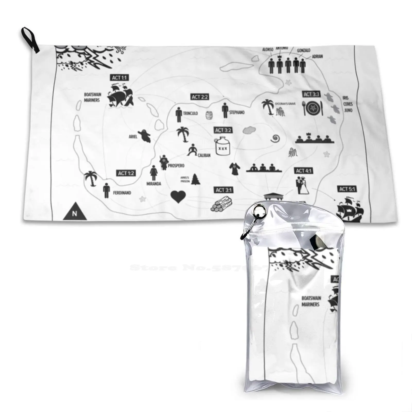 The Infographic Map Of Shakespeare'S The Tempest Sport Towels Outdoor Hiking Cycling Swimming Infographic Shakespeare Tempest