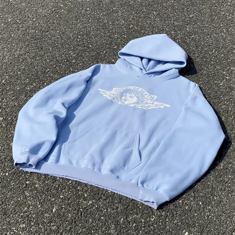 2024ss Washed Blue Saint Michael ANGEL Hoodies For Men Women 1:1 Best Quality Oversized Casual Hooded Pullovers