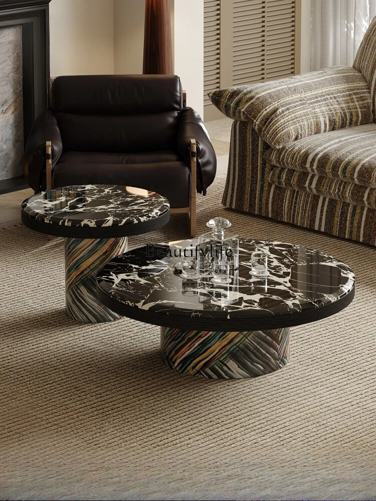 

Art museum art coffee table living room mansion minimalist designer natural luxury stone round tea table