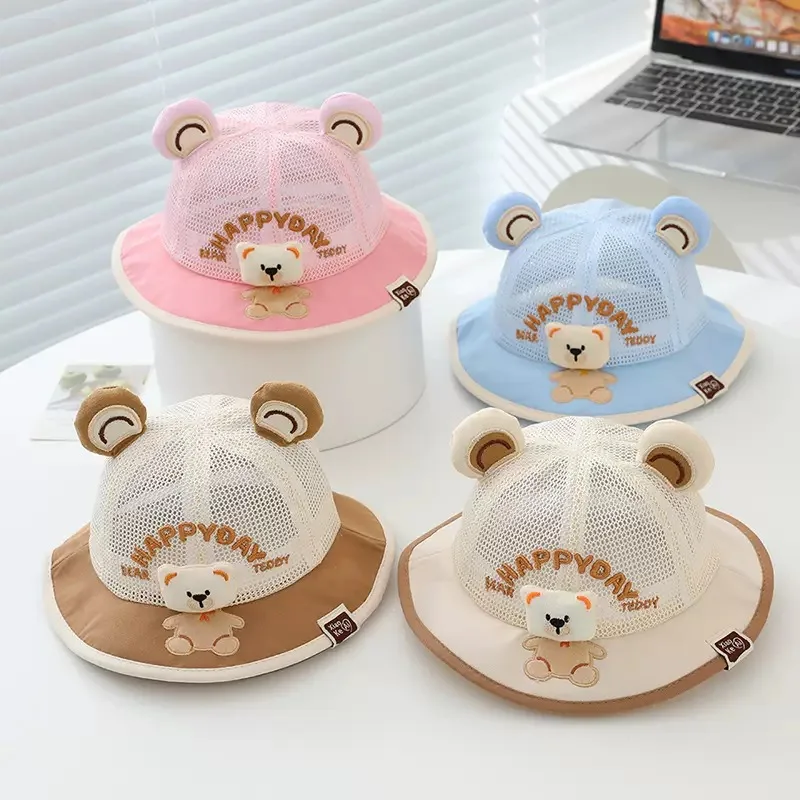 

Корейская стильная детская панама с милым медведем, унисекс, для младенцев и малышей, летняя сетчатая, солнцезащитная, весенняя