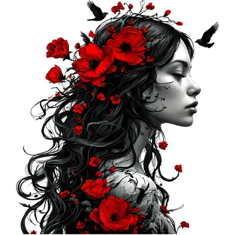 1Pc 2D Flat Gothic Woman Vinyl Sticker, Waterproof Decal For Mug Laptop Desk Bookshelf Fridge Decor, Holiday Gift