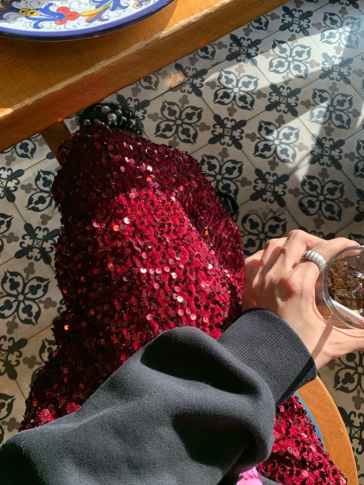 iny Pailletten A-linie Rock frauen Herbst Winter Neue Design Sensation Kleine Cro Rock Koreanische Sle Pendeln Reine Farbe