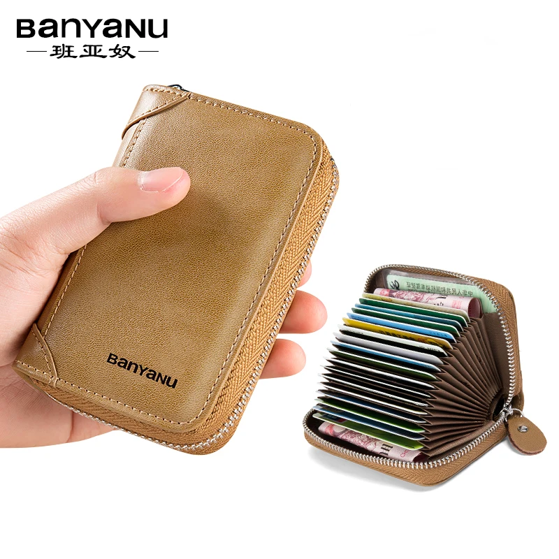 Business Casual RFID Blocking Men Card Pack Genuine Leather Zipper Credit Card Holder Wallet Men Women Card Wallet Coin Purse