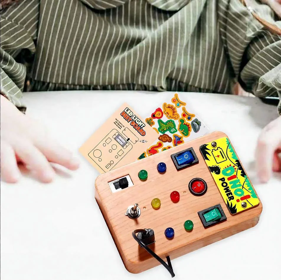 Tablero ocupado de luz LED Montessori para niños, interruptor de simulación, tablero de energía, botón de luz ocupado, rompecabezas, juguete de aprendizaje de educación temprana