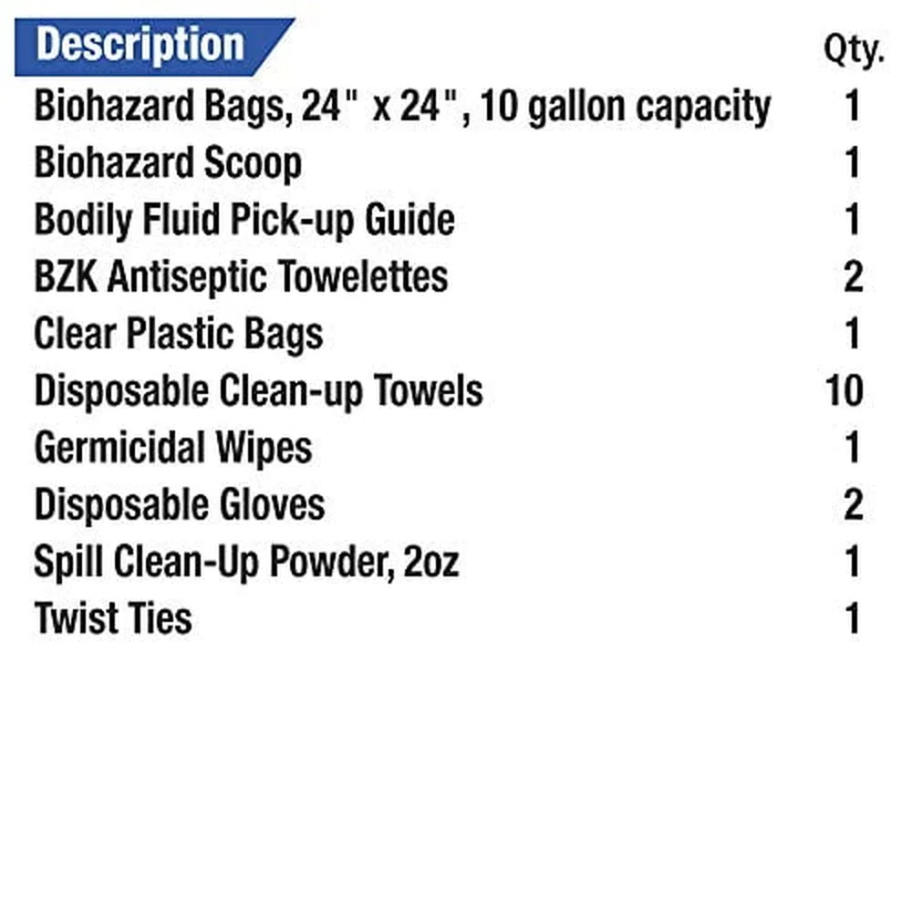 طقم تنظيف انسكاب مع علبة بلاستيكية 21 قطعة قفازات مطهر آمنة للأمراض المنقولة بالدم كيس منازل مسحوق ماصة