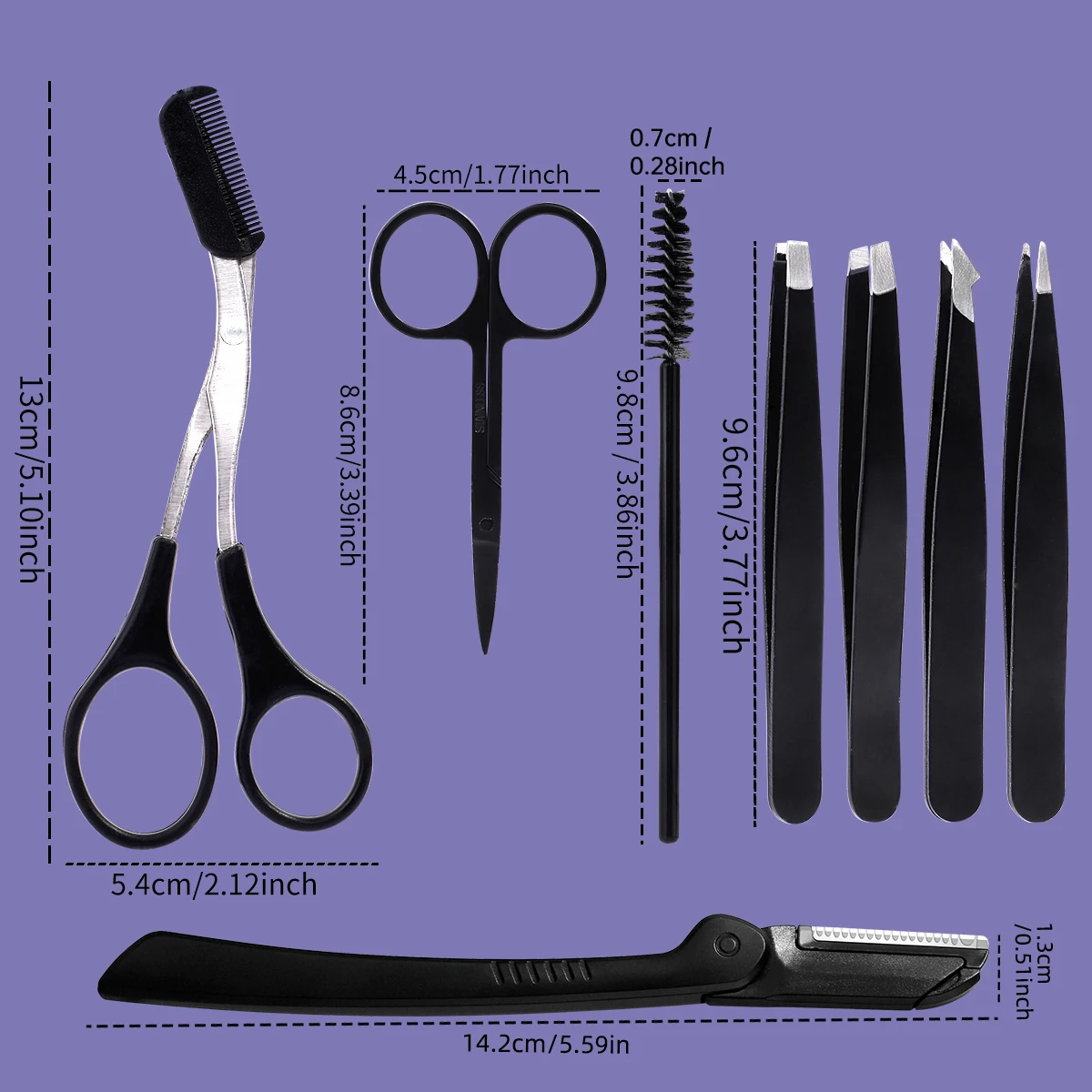 4/5/7/8-teiliges Wimpern-Werkzeug-Set, Augenbrauen-Trimmer aus Edelstahl, Augenbrauen-Trimmer und Haarentferner, geeignet für Männer und Frauen. – Detail 9