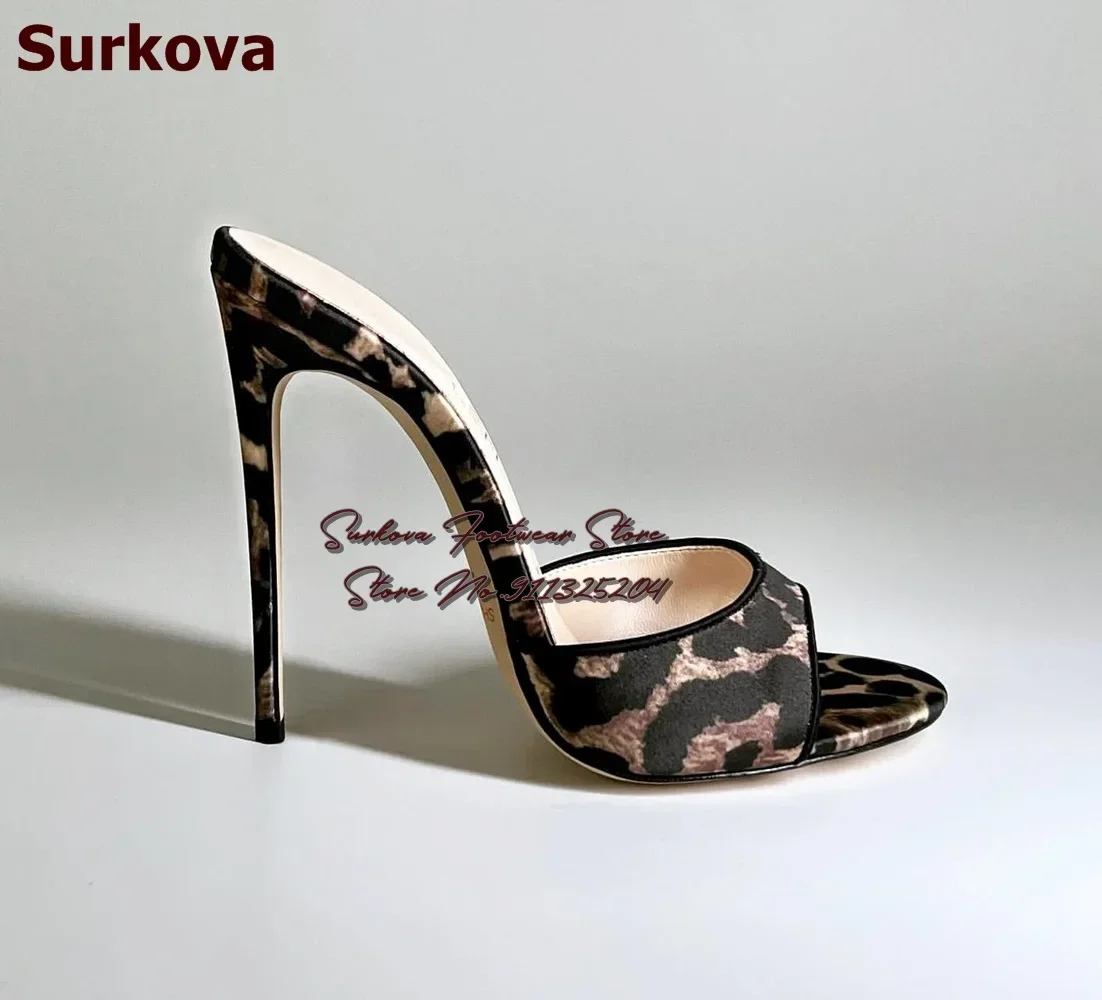 Surkova Neon Yellow Green Transparent PVC High Heel Slippers Hologram Iridescent Clear Patchwork Summer Dress Shoes Leopard