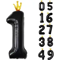 40inch Black Number Balloon Black Crown Number Foil Balloons for 1st Birthday Party Baby Shower Anniversary Wedding Decoration