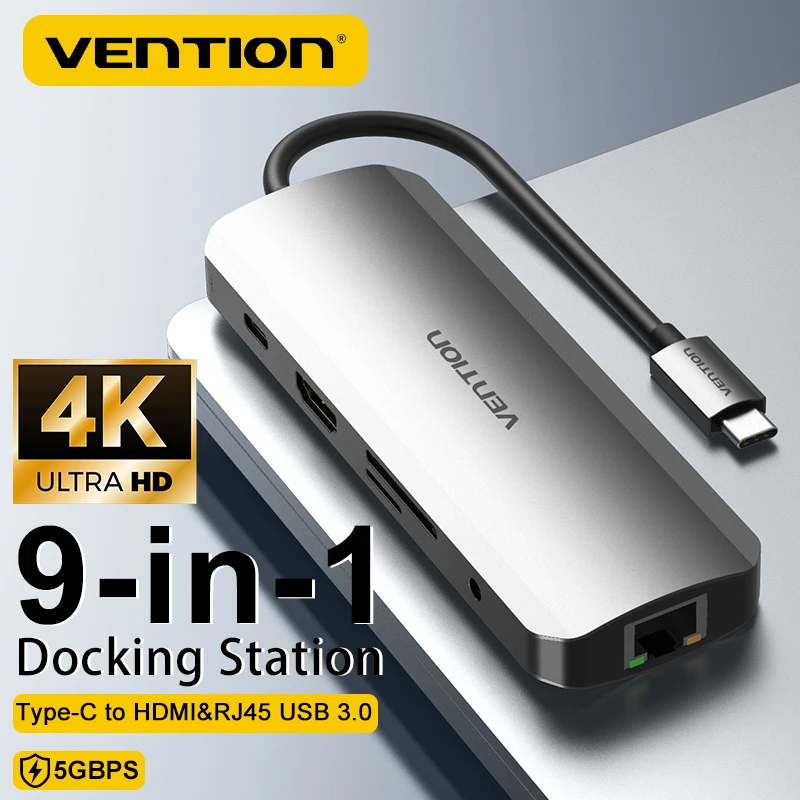 

Vention USB C hub 4K60Hz 9-in-1 Type-C to HDMI Multiport Adapter SD&TF RJ45 USB3.0 5Gbps For MacBook Laptop Desktop PC Splitter