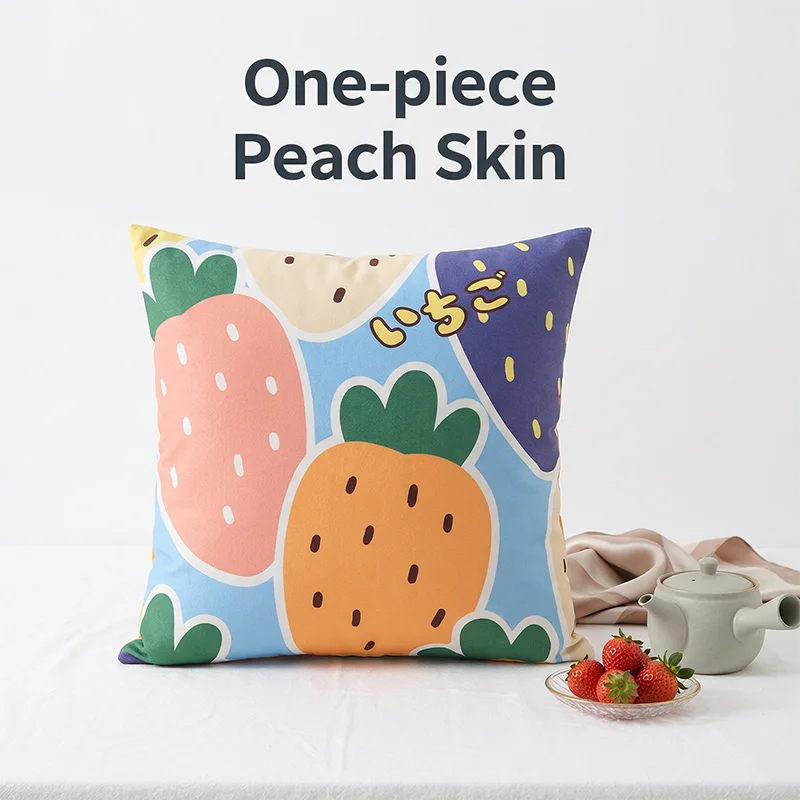 

Cute Strawberry and Red Bird Floral Botanical Print Square Throw Pillowcase Sofa Living Room Home Decor 1 Pc Peach Skin Cushion