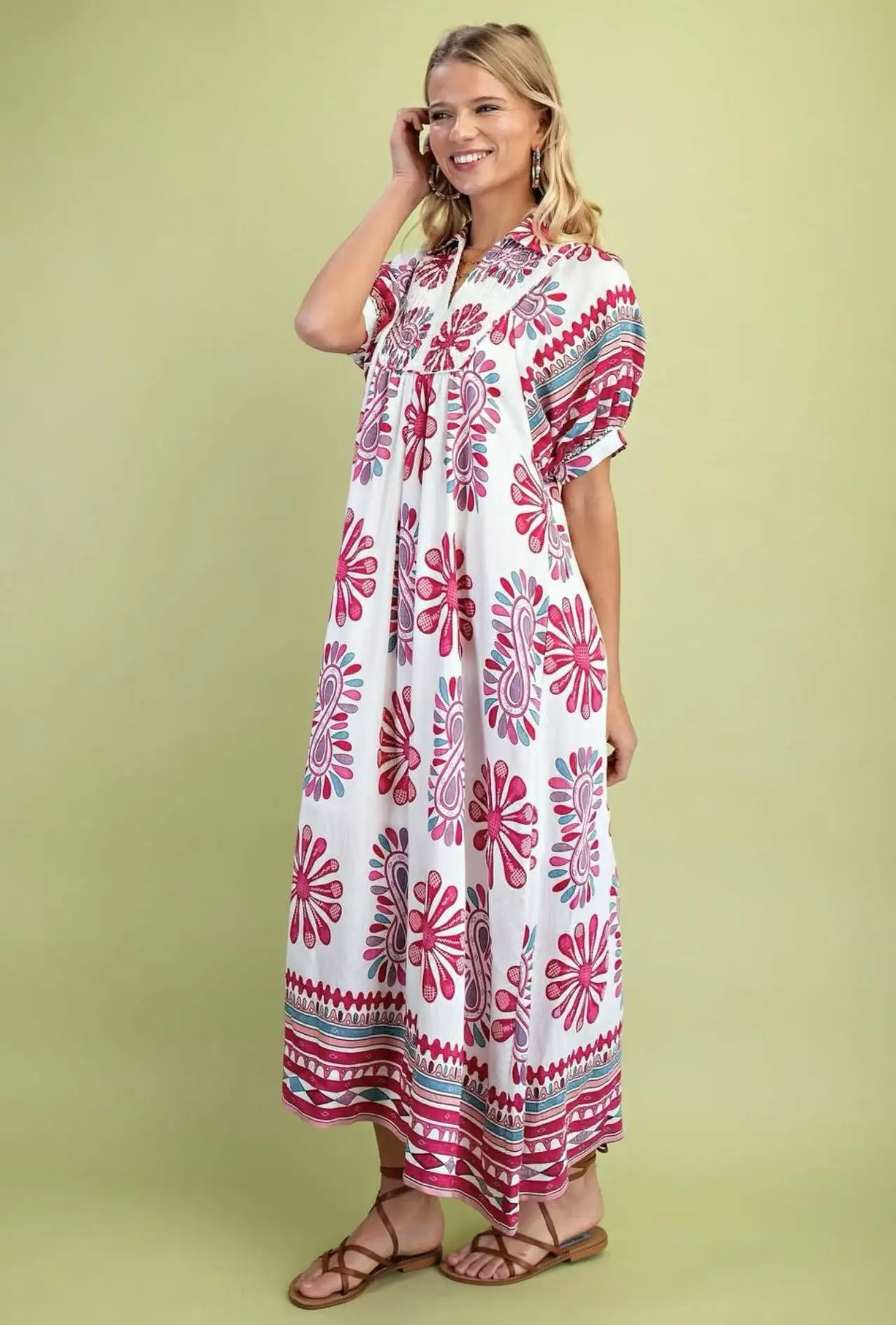 Robe chemise mi-longue imprimée Vintage pour femmes, manches courtes, élégante, bureau, ligne a, robes de plage, nouvelle tendance, été