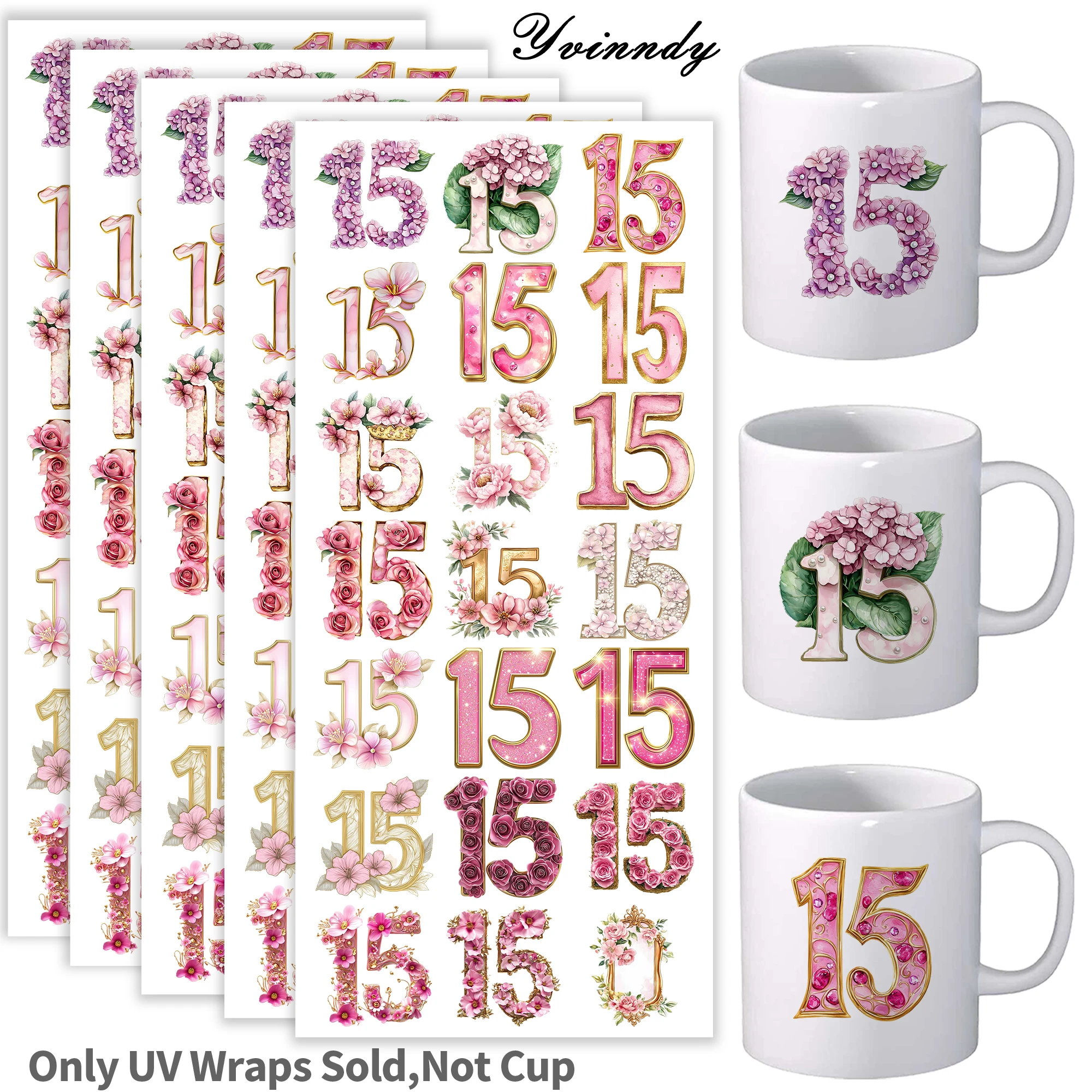 

105Pcs/Set 15th Quinceanera Birthday UV DTF Transfer Sticker DIY Craft Kits with Crystal Label 16oz Glass Jars Wrap Stickers