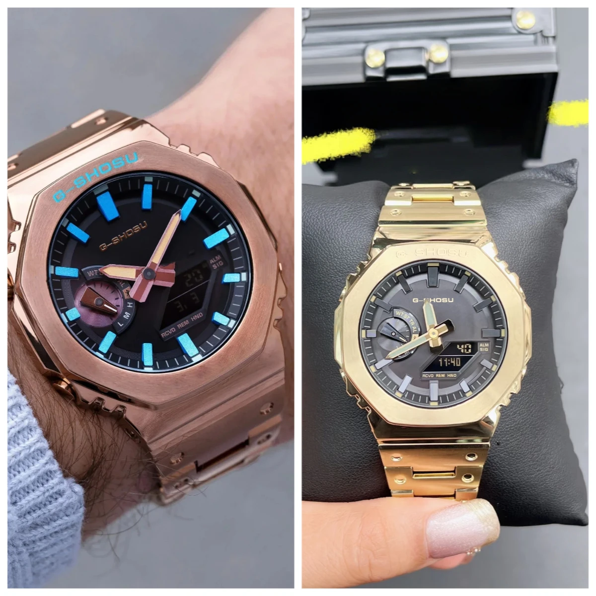 9898 Store ساعة إلكترونية رقمية للجنسين وظيفة كاملة التوقيت العالمي سبيكة LED عرض مزدوج حزام فولاذي الطلب الكبير سلسلة GMB