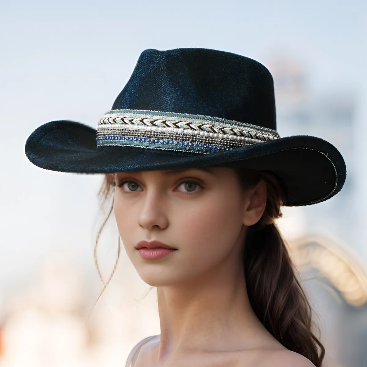 

HongLuan Blue Felt Vintage Cowboy Hats Women & Western Bohemia Cowboy Hat Woman for Cowgirl Costume, Cowboy Accessories for Man