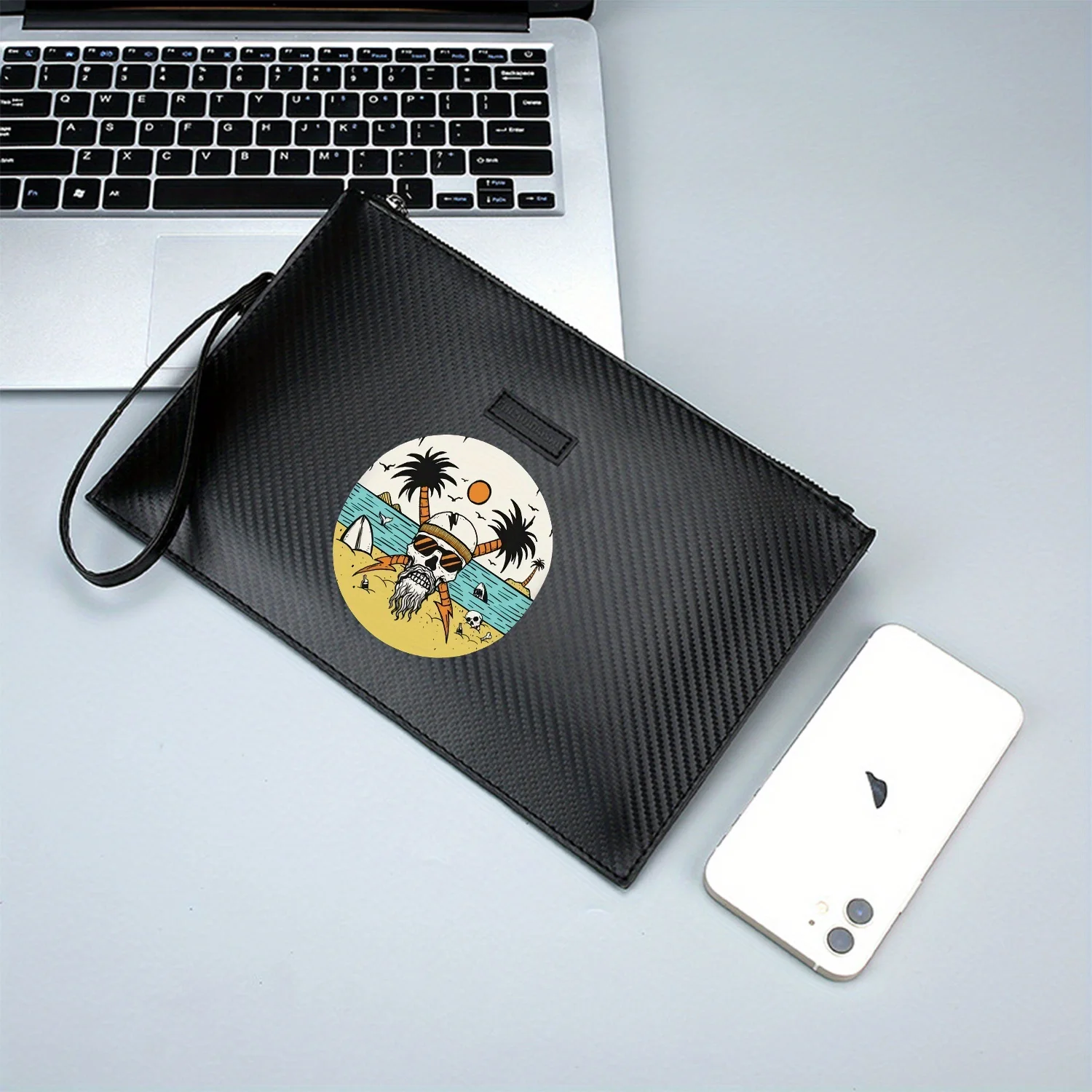 حقيبة يد رجالية من البولي يوريثان مطبوعة على شكل جمجمة شاطئ صن سي بام شارك أنيقة وعملية للحمل اليومي