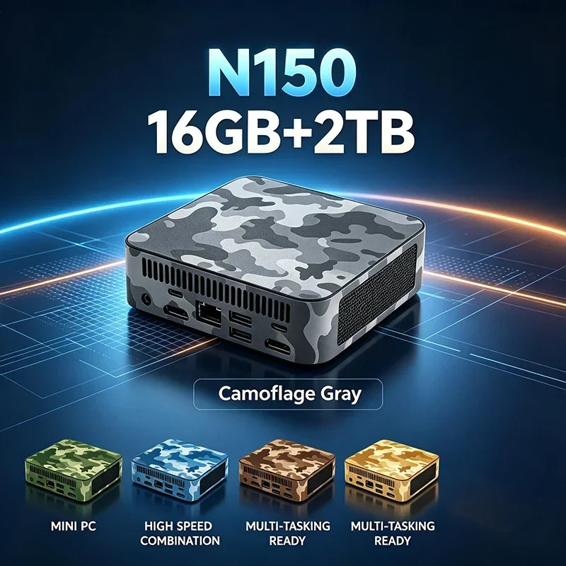 新型迷彩柄インテルn150ミニpc-16gb-2tb高速コンボ-デュアルhdmi-4k-ギガビット-windows-11-ポータブルデスクトップ-オフィス向け