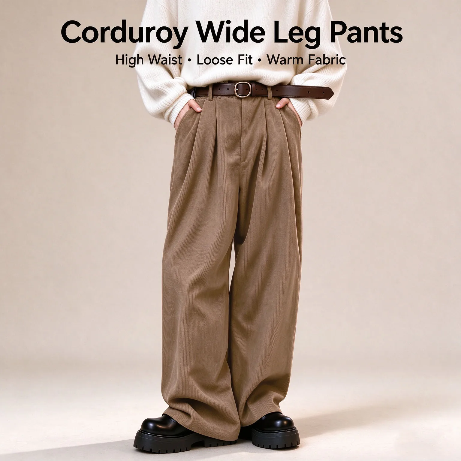 Men's Corduroy Pleated Wide Leg Trousers High Waist Loose Vintage Casual Pants Fall Winter Retro Streetwear Oversized Trousers