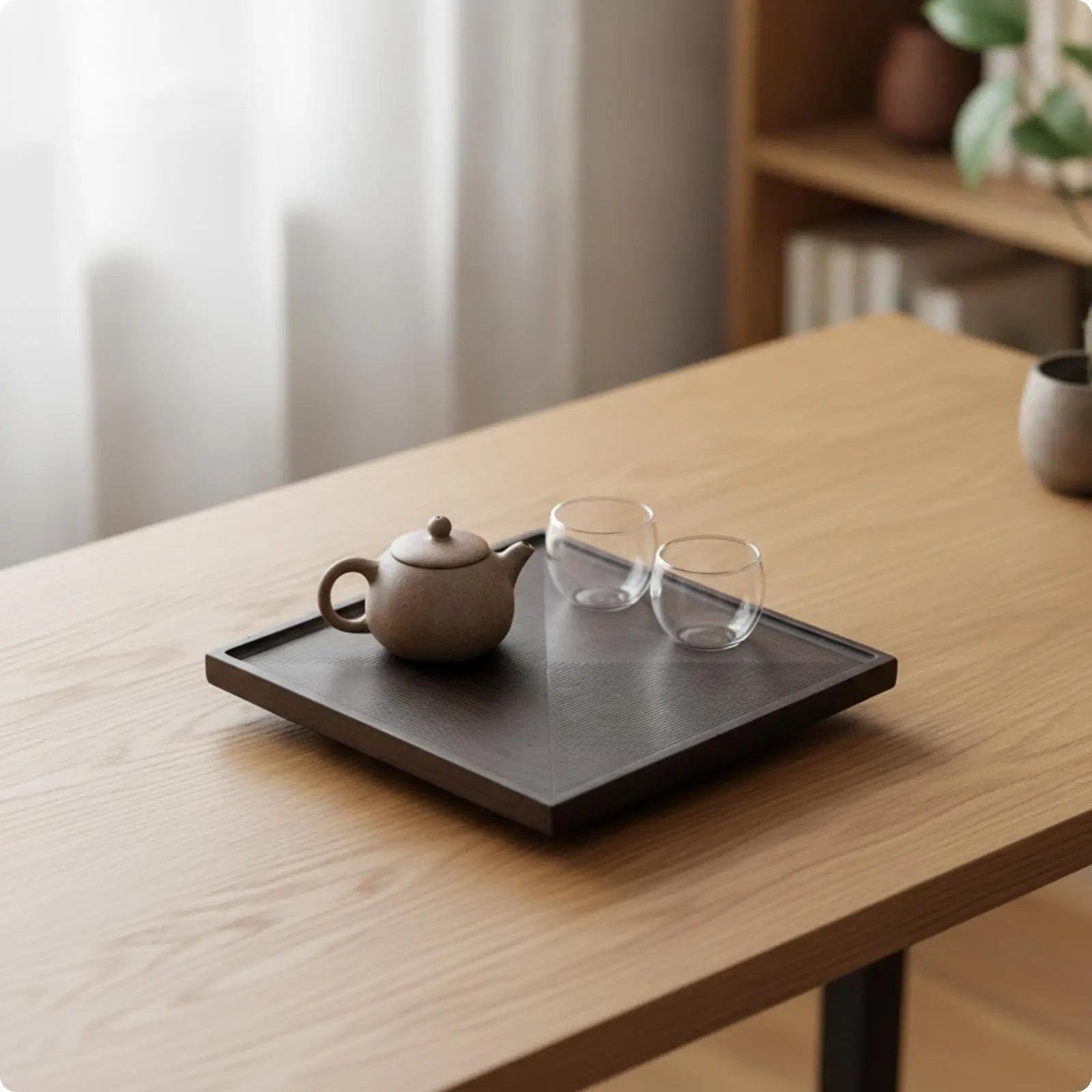 Wood Tray for Tea Ceremony Solid Ebony Square Raised Rim Serving Board for Dessert Beverage and Reading Nook