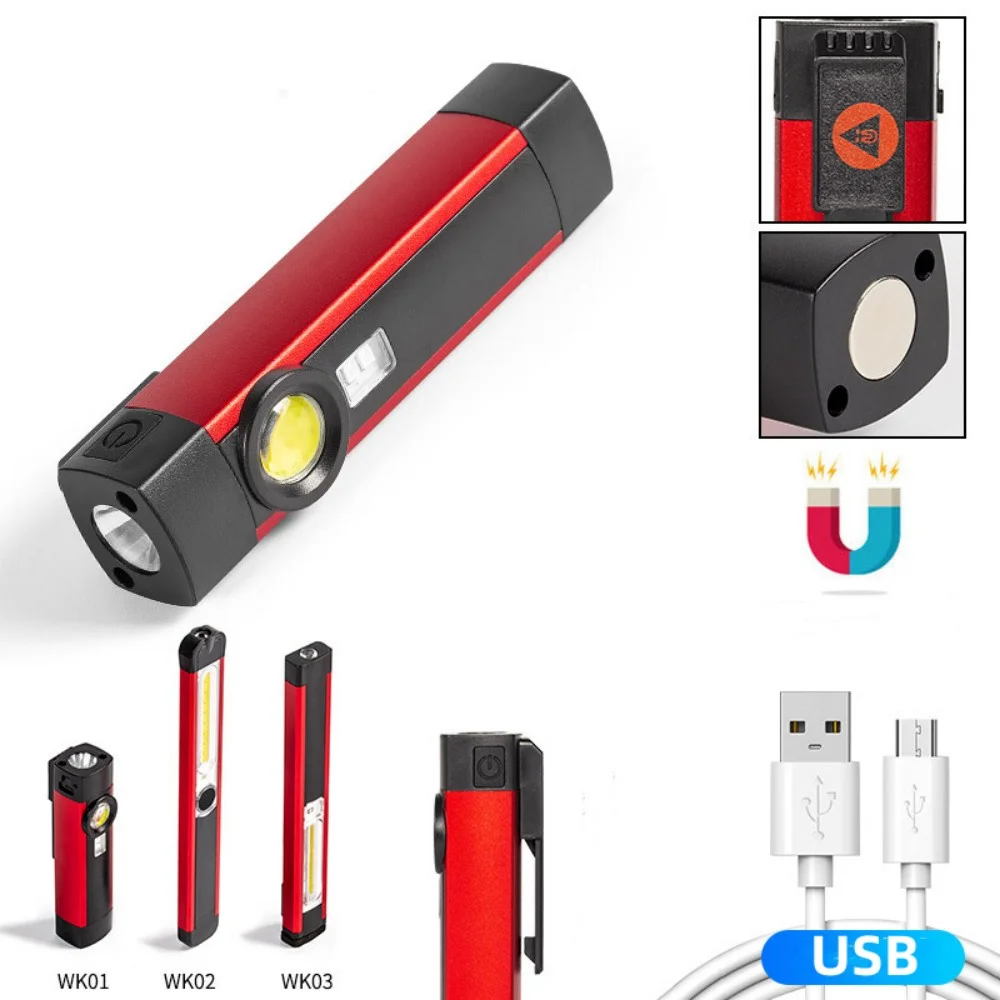 COB+LED Strong Light Flashlight USB Rechargeable 5-speed Work Light Magnetic Lamp Portable Led Torch For Outdoor Camping