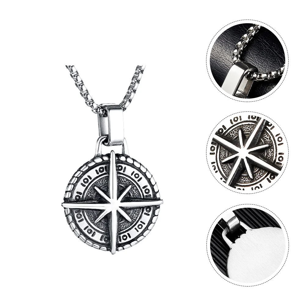 

Compass Necklace Retro Gift Decorative Punk Men's Necklaces Male Stainless Steel Chain Accessory Man