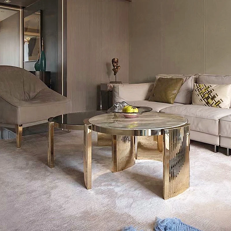 Light Luxury Round Combination Coffee Table Creative Stainless Steel Tea Table High-end Villa Living Room Home Coffee Table