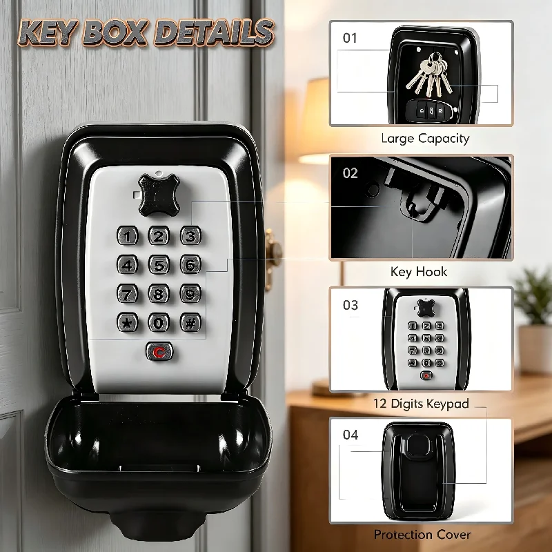 Waterproof Wall Mounted Key Safe Box Anti-theft Key Storage With Combination Password Lock Homestay Office Home Indoor Outdoor