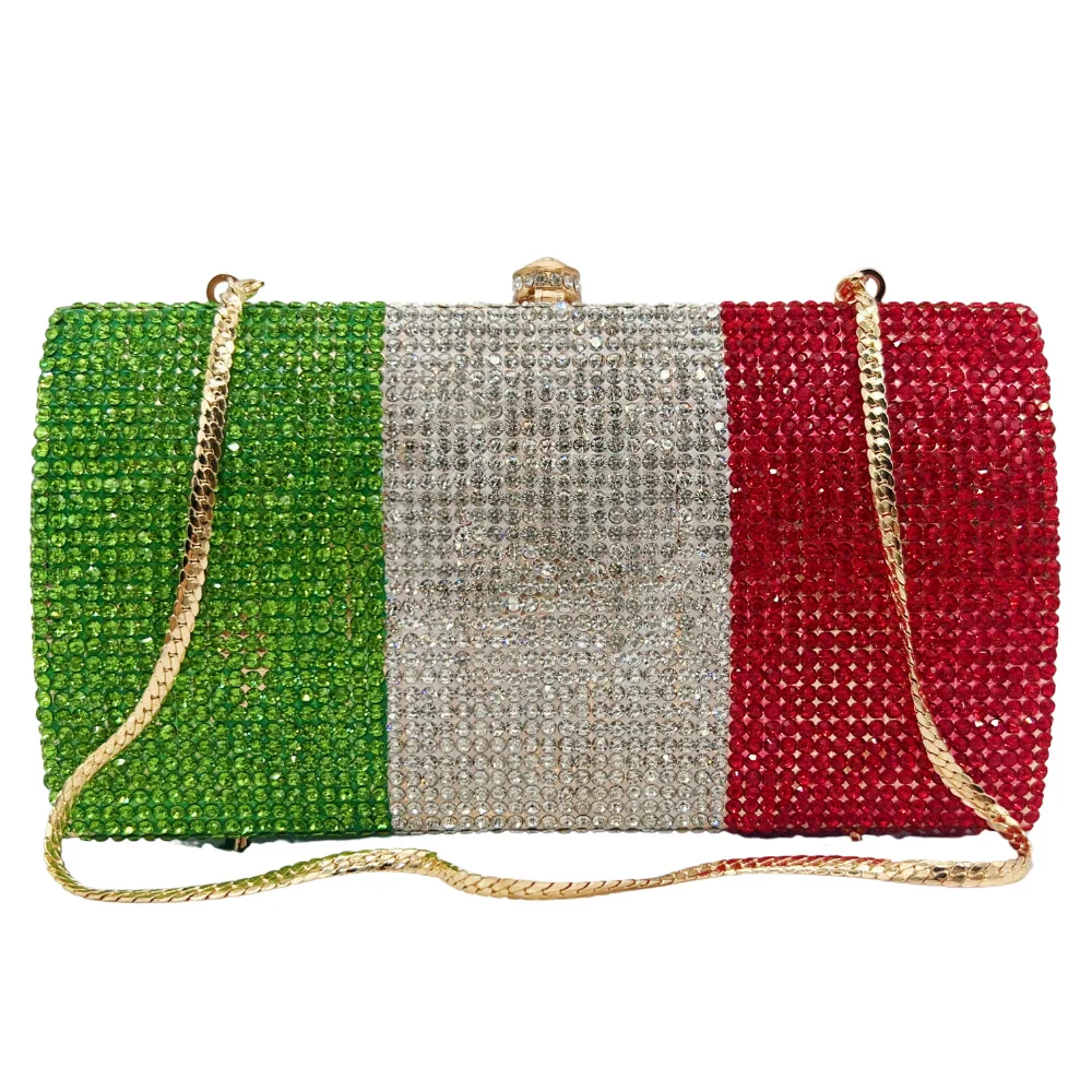 Crystal Italian Flag Diamond Dinner Bag Heavy Industry Full Diamond Banquet Dress Hand Bag Sac De Luxe Femme Carteras Para Mujer