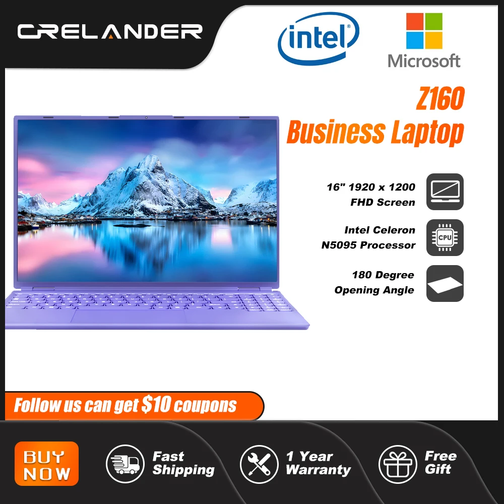 CRELANDER 16형 비즈니스 노트북 IPS 화면 인텔 셀러론 N5095 12GB RAM 쿼드 코어 Bluetooth 5.0 노트북