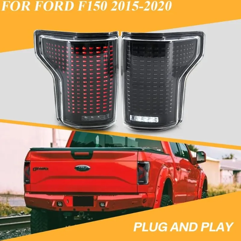 

Для Ford F-150 Pickup 2015-2020 светодиодные прозрачные задние фонари, пара красных корпусов, последовательные задние фонари в сборе